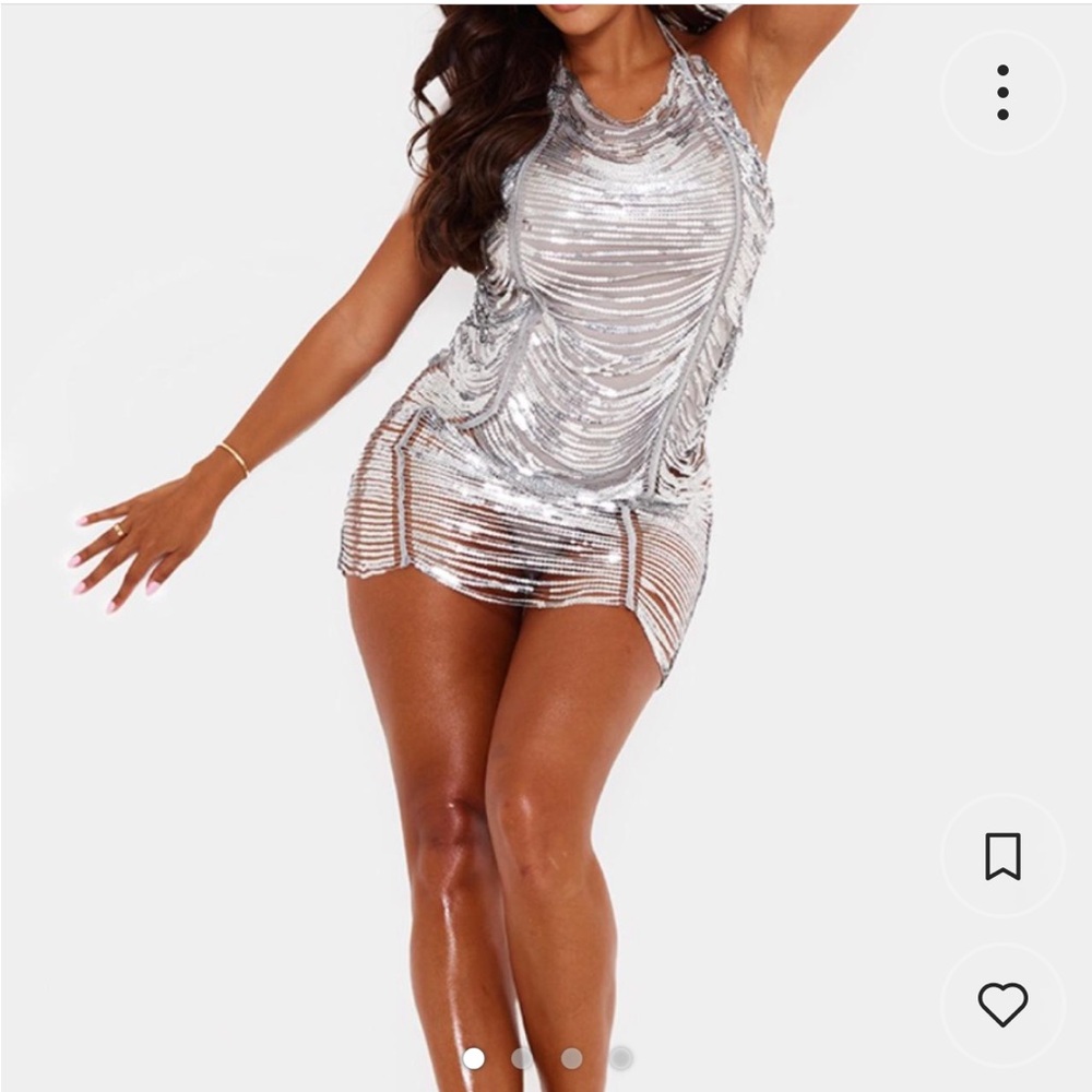 PrettyLittleThing - Silver Sequin Fringe Dress